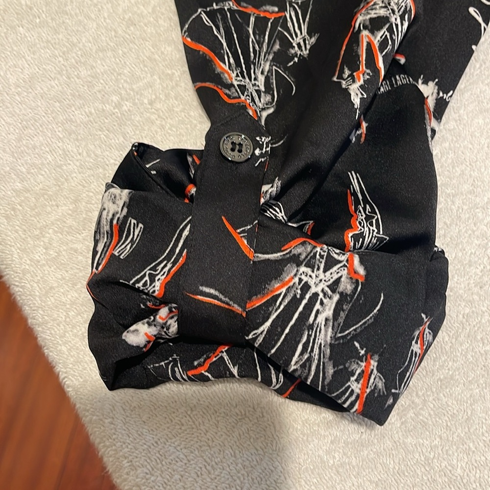 NWOT Karl Lagerfeld Women Black Preppy Graphic Button Down Beach Cover Up Med - Picture 11 of 15